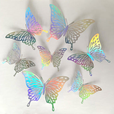 Butterfly Stickers Colorful Silver Hollow Paper 3d Wall Stickers Living Room Bedroom Wall Decoration Wall