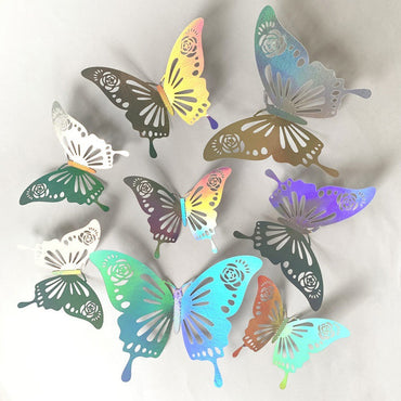 Butterfly Stickers Colorful Silver Hollow Paper 3d Wall Stickers Living Room Bedroom Wall Decoration Wall